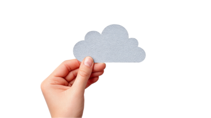 Hand Holding Paper Cloud Cutout on White Background