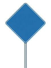 Blank blue diamond road sign on a pole for custom text