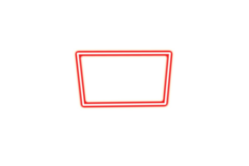 Illuminated red neon square frame glowing brightly on a completely black isolated on transparent background