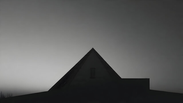 A triangular rooftop silhouette producing bold dark shapes against a muted pastel sky in strong hard light