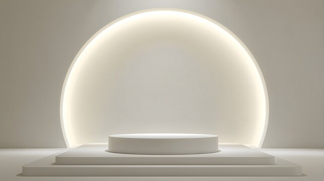 Luxury Minimal Backlit Round Podium Stage for Beauty Products, Skincare Branding, Cosmetics Advertising and Modern Business Presentations