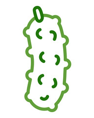 Cucumber vegetable line art with bold color outline. Easy coloring page for little children and nursery project. Isolated vector image for educational books, games or creative learning activities