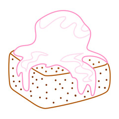 Chocolate brownie and pink ice cream in bold colorful outline. Flat vector illustration isolated on white background. Fun dessert coloring page for kids books. Easy activity worksheet