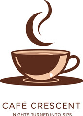 Obraz premium Cafe Crescent logo showcasing coffee with a moonlike steam vector illustration