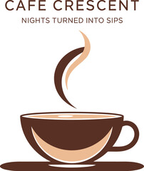 Cafe Crescent nights into sips cup of coffee vector  illustration
