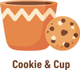Cute Cookie and Cup Illustration with a Cartoon Aesthetic Vector Illustration 