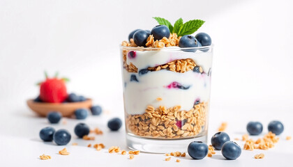 Blueberry Yogurt Parfait in Glass