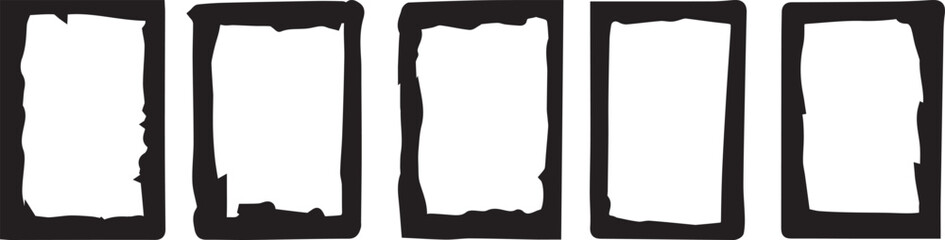 Grunge vintage photo frames with snow effect edges. Grunge photo edge overlays set old blank overlay rectangle texture set with damaged effect borders.
