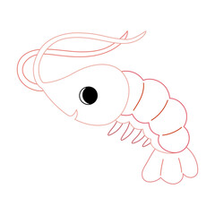 Cute shrimp with bold colorful outline. Flat vector illustration isolated on white background. Fun ocean animal coloring page for kids. Easy activity worksheet for preschool projects