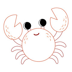 Cute crab with bold colorful outline. Flat vector illustration isolated on white background. Fun ocean animal coloring page for kids. Easy activity worksheet for preschool projects