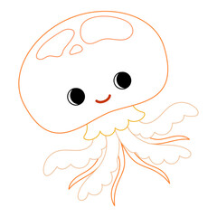 Cute jellyfish with bold colorful outline. Flat vector illustration isolated on white background. Fun ocean animal coloring page for kids. Easy activity worksheet for preschool projects