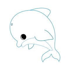 Cute dolphin with bold colorful outline. Flat vector illustration isolated on white background. Fun ocean animal coloring page for kids. Easy activity worksheet for preschool projects