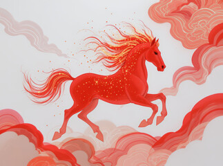Contemporary Lunar New Year 2026 – Year of the Horse illustrations, modern Vietnamese Chinese New Year artwork, minimalist festive design celebrating Year of the Horse
