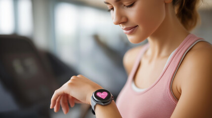 Fitness enthusiast wearing ECG-equipped smartwatch defocused during workout, faceless health technology, heart rate visualization detail, blurred monitor background, data concept,