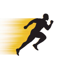 Fototapeta premium Silhouette runner sprinting with dynamic yellow motion blur effect, symbolizing speed, energy, and athletic performance on transparent background
