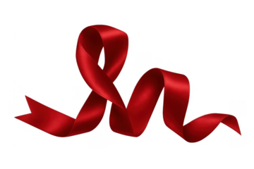 Red awareness ribbon floating on transparent background