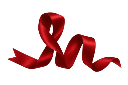 Red awareness ribbon floating on transparent background