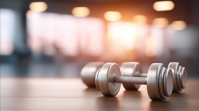 Blurred fitness gym environment metallic defocused workout equipment, faceless barbells mats, cool lighting visualization detail, blurred neutral background, motivation concept, ac