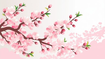 Fototapeta premium Elegant Cherry Blossom Branches Against a Soft Pink Background