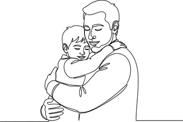 Father Hugging Son – Emotional One-Line Family Portrait.