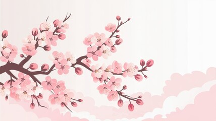 Fototapeta premium Delicate Cherry Blossom Branches with Soft Pink Sky