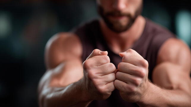 Intense fitness motivation hands holding defocused heavy weight, faceless strength training, grip visualization detail, blurred workout background, determination concept, lifting i