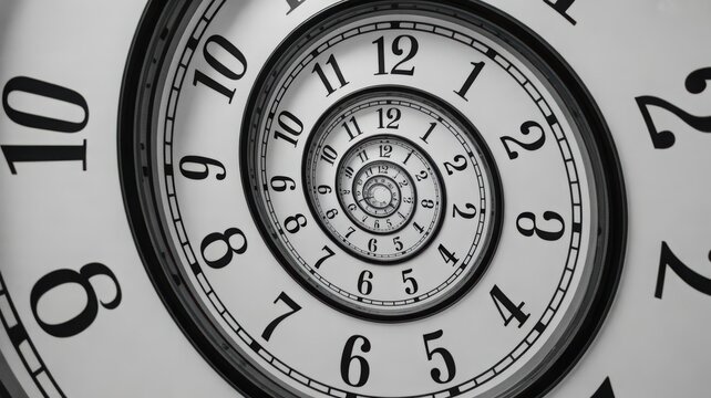 Infinite Time Spiral: Abstract Clock Faces Concept