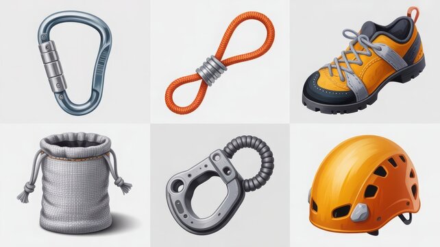 Realistic Rock Climbing Gear Equipment Icon Set