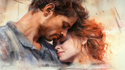 Passionate lovers share intimate kiss against blurred background