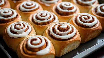 Warm cinnamon rolls glistening with sweet icing a cozy breakfast or tasty dessert