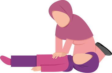 Hijab Woman Performing CPR On Another Woman