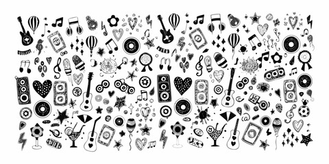 Hand drawn doodle music and party icon vector background