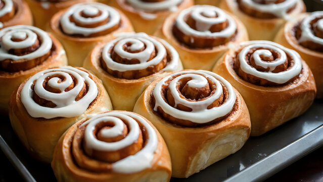 Warm cinnamon rolls glistening with sweet icing a cozy breakfast or tasty dessert