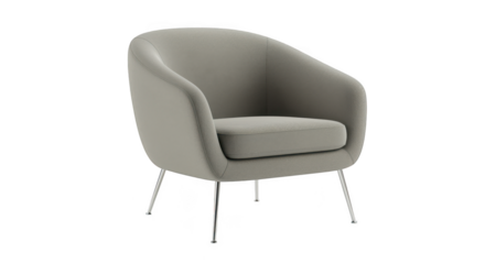 Modern grey armchair with chrome legs isolated on transparent background