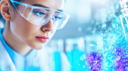 Scientist working in laboratory with colorful liquids and glassware