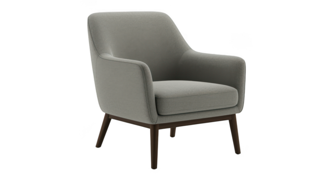 Modern upholstered armchair with wooden legs isolated on transparent background