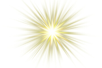 Yellow sharp starburst in PNG format with thin pointed rays and a soft rainbow flare. Bright glowing center and clean transparent background.