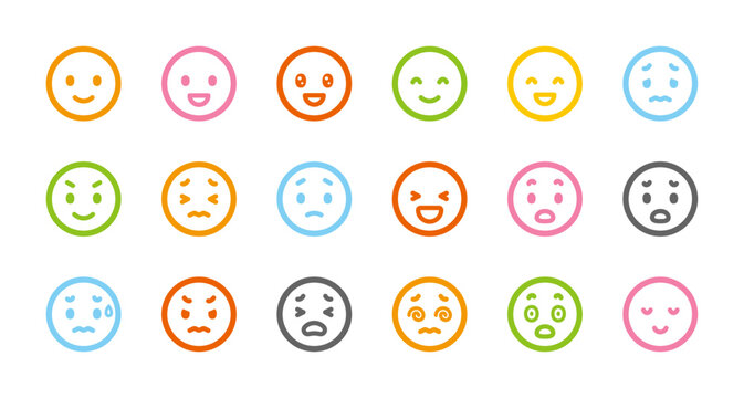 感情やリアクションを表すポップな絵文字アイコンセット