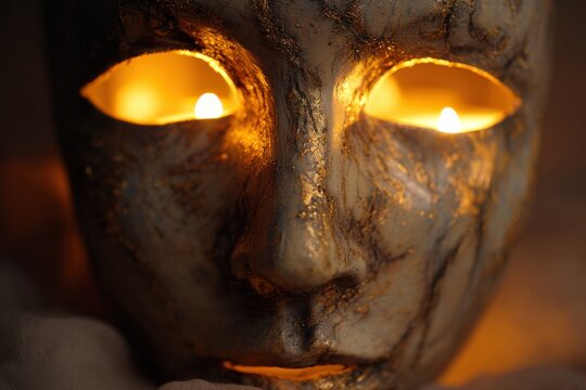 Mysterious Illuminated Mask with Candlelight