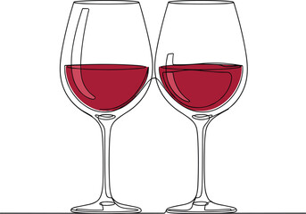 Minimal One Line Two Wine Glasses.