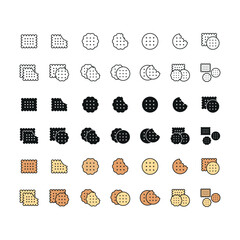 Biscuit set icon line glyph color for snack bakery and food design