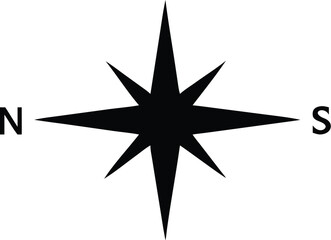 Vector illustration black and white compass rose icon with cardinal points north and south indicated