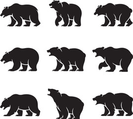 Naklejka premium Collection of Grizzly Bear Silhouettes in Various Poses Graphic Resource