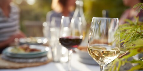 Obraz premium Woman is sitting at a table with a glass of wine