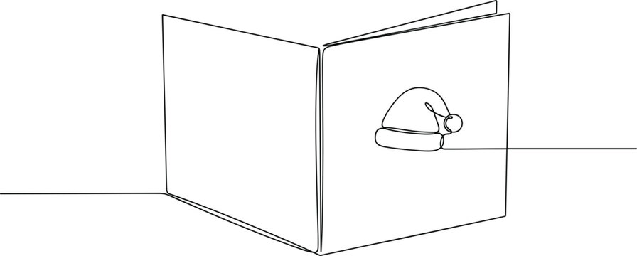 One Line Holiday Card with Santa Hat Illustration.