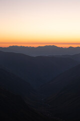 Watching the sunrise from the Kaçkar Mountains. Sunrise from Kaçkar Peak. Hiking towards Kaçkar Peak in the early morning. Magnificent view from Kaçkar Peak. Rize, Türkiye.
