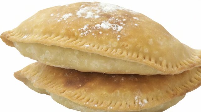 A close-up of three golden-brown puff pastries, dusted with powdered sugar and ready to serve. Perfect for breakfast or dessert, these bite-sized treats are sure to satisfy your sweet cravings.