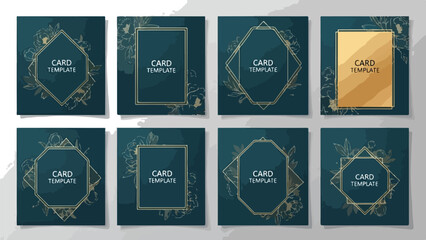 Elegant Card Templates with Golden Frames and Floral Accents.
