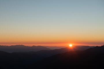 Watching the sunrise from the Kaçkar Mountains. Sunrise from Kaçkar Peak. Hiking towards Kaçkar Peak in the early morning. Magnificent view from Kaçkar Peak. Rize, Türkiye.

