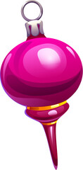 Cartoon Christmas tree pink decoration ball, glossy bauble. Isolated vector vintage winter ornament, shiny retro sphere. Festive xmas hanging toy with bright glow and loop, holiday celebration decor